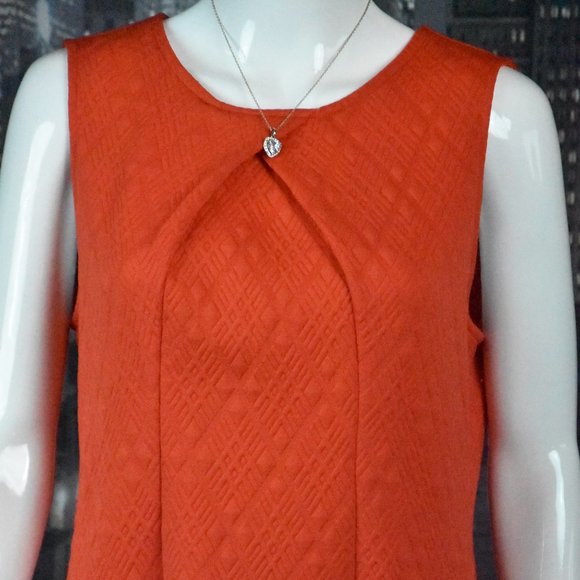 New York & Company Orange Embossed Fabric Fit and Flare Sleeveless Dress - Picture 2 of 9